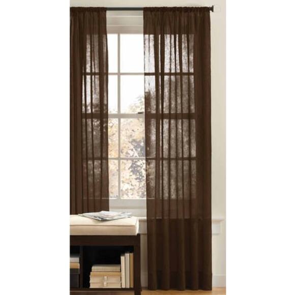 2 Brown Crushed 84" & 1 Voile Sheer 63" Curtain Panel Chocolate Brown - Picture 12 of 12